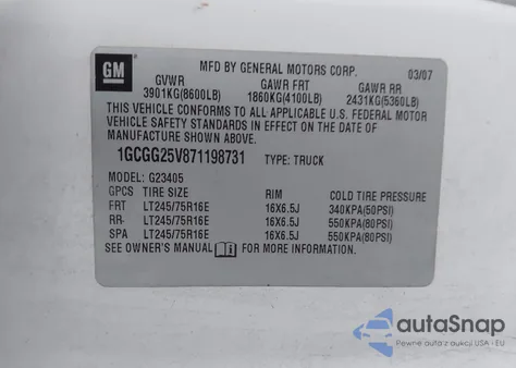 2007 Chevrolet Express Work Van from USA, damaged, VIN 1GCGG25V871198731